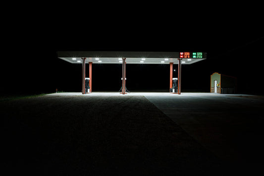Gas station at night, Nebraska Highway 20 - Walloy
